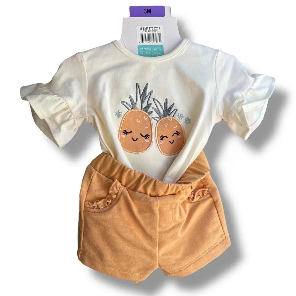 Baby Girl 2 Piece Summer Outfit Set Size 3M Cute Matching Clothes Twins